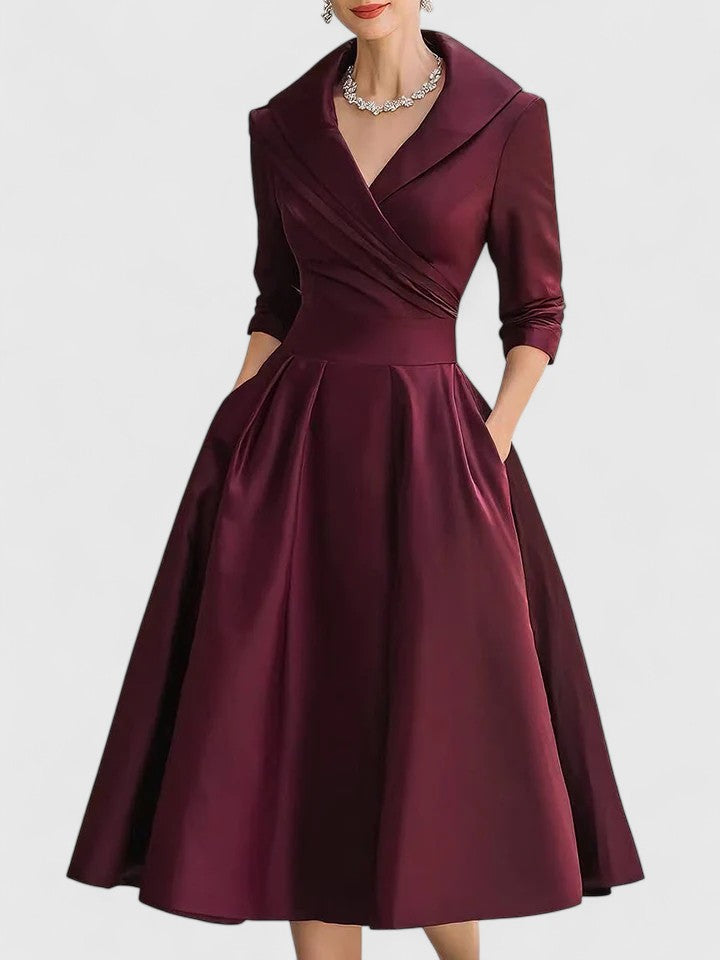 Abito Midi Donna | Colletto Sciallato & Gonna a Ruota Senza Tempo