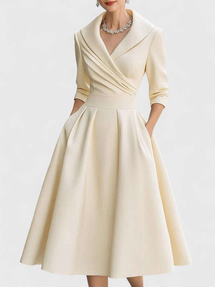 Abito Midi Donna | Colletto Sciallato & Gonna a Ruota Senza Tempo