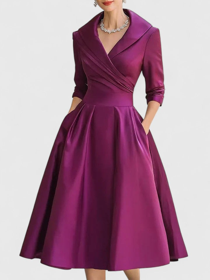 Abito Midi Donna | Colletto Sciallato & Gonna a Ruota Senza Tempo