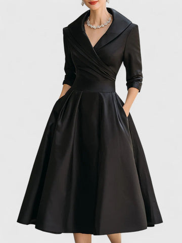 Abito Midi Donna | Colletto Sciallato & Gonna a Ruota Senza Tempo