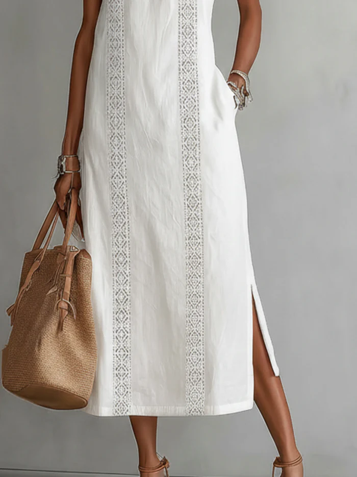 Abito Midi Donna | Dettagli in Pizzo & Spacco Laterale