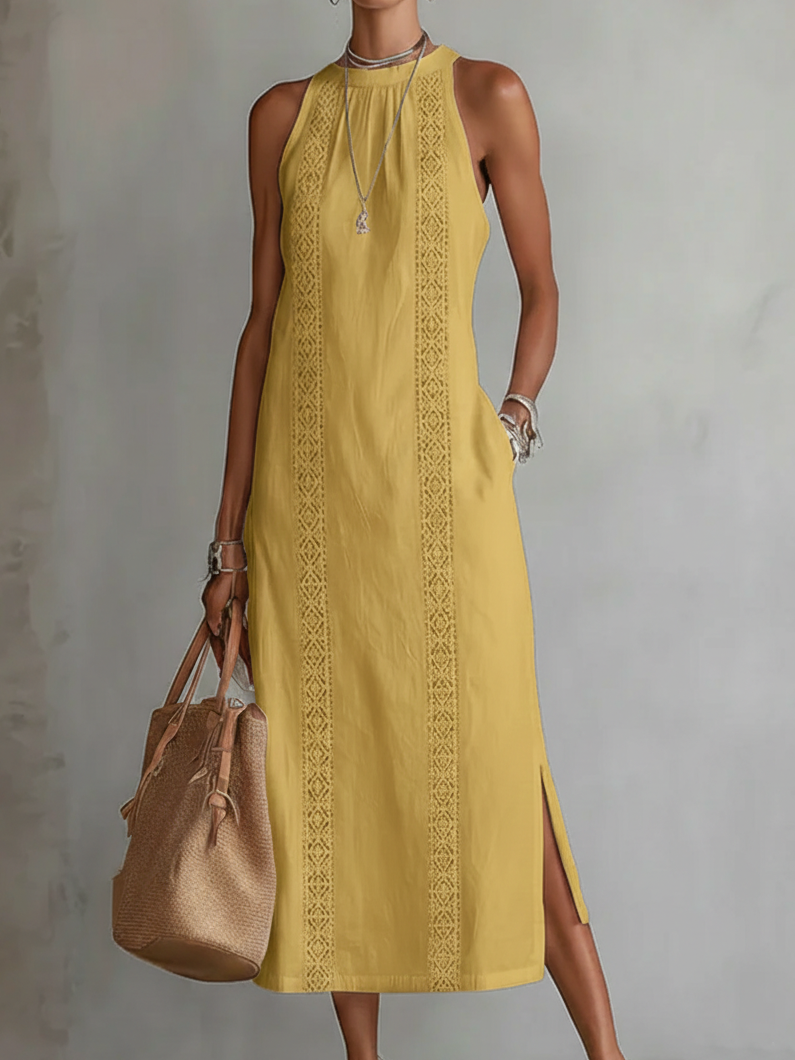 Abito Midi Donna | Dettagli in Pizzo & Spacco Laterale