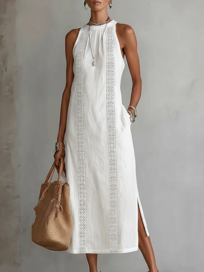 Abito Midi Donna | Dettagli in Pizzo & Spacco Laterale