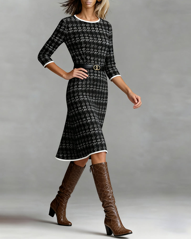 Abito Midi Donna | Fantasia Check & Eleganza Sartoriale Autunnale