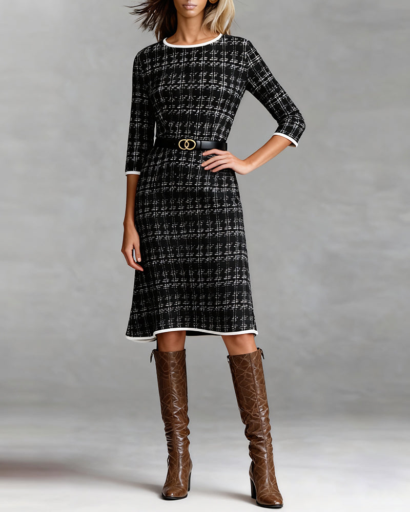 Abito Midi Donna | Fantasia Check & Eleganza Sartoriale Autunnale
