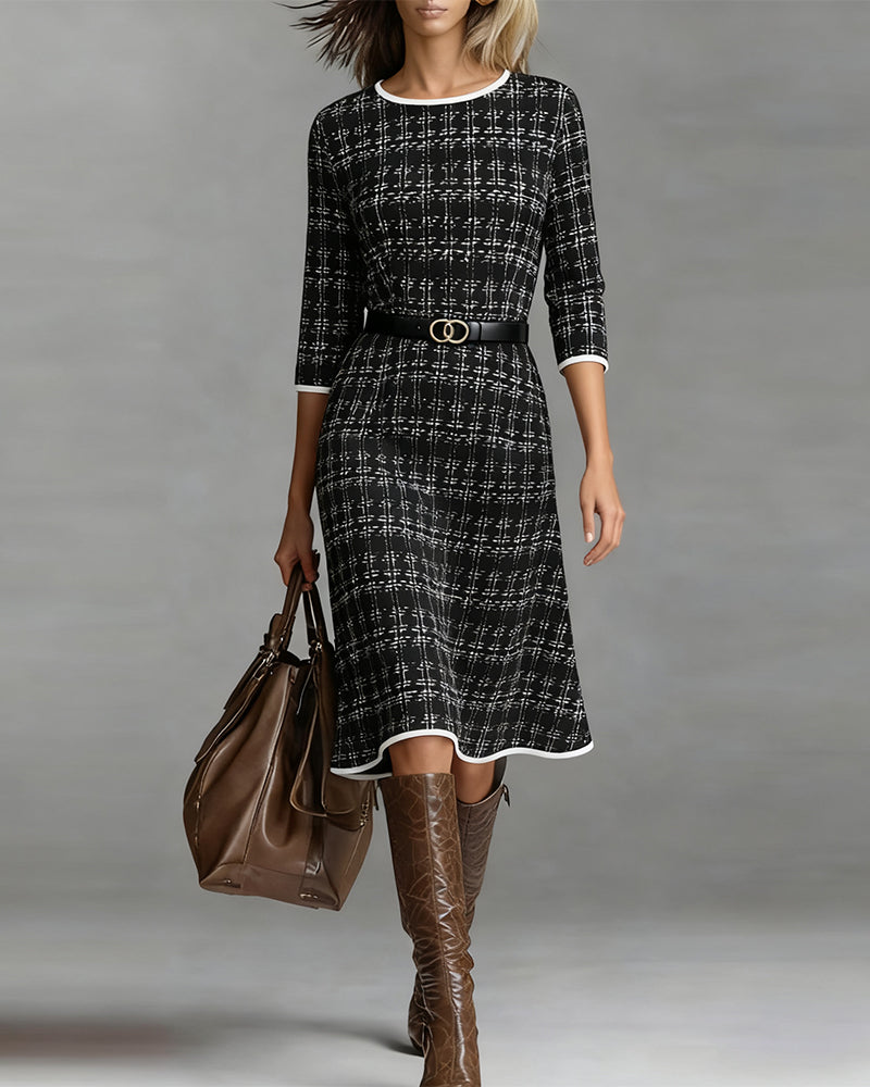 Abito Midi Donna | Fantasia Check & Eleganza Sartoriale Autunnale