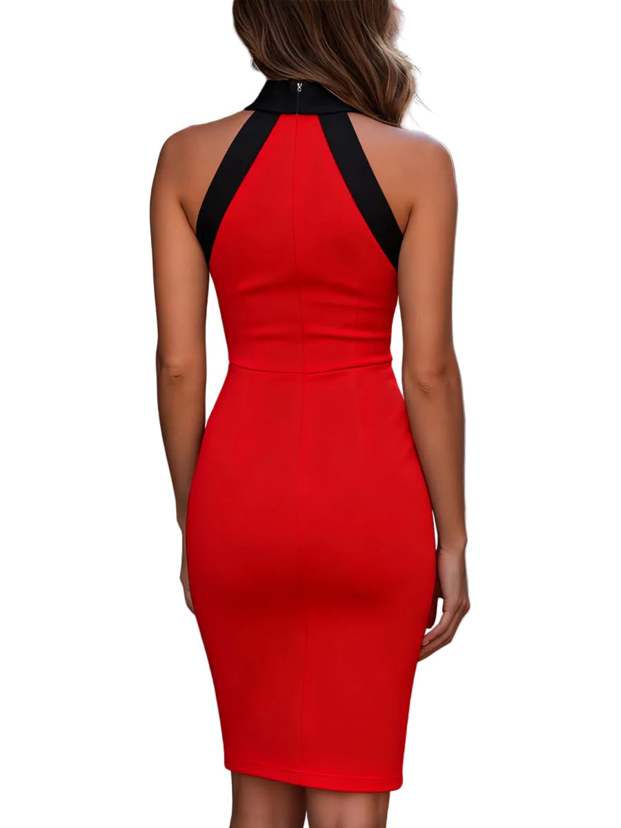 Abito Midi Donna | Halter Neck & Contrasto Bicolore Elegante