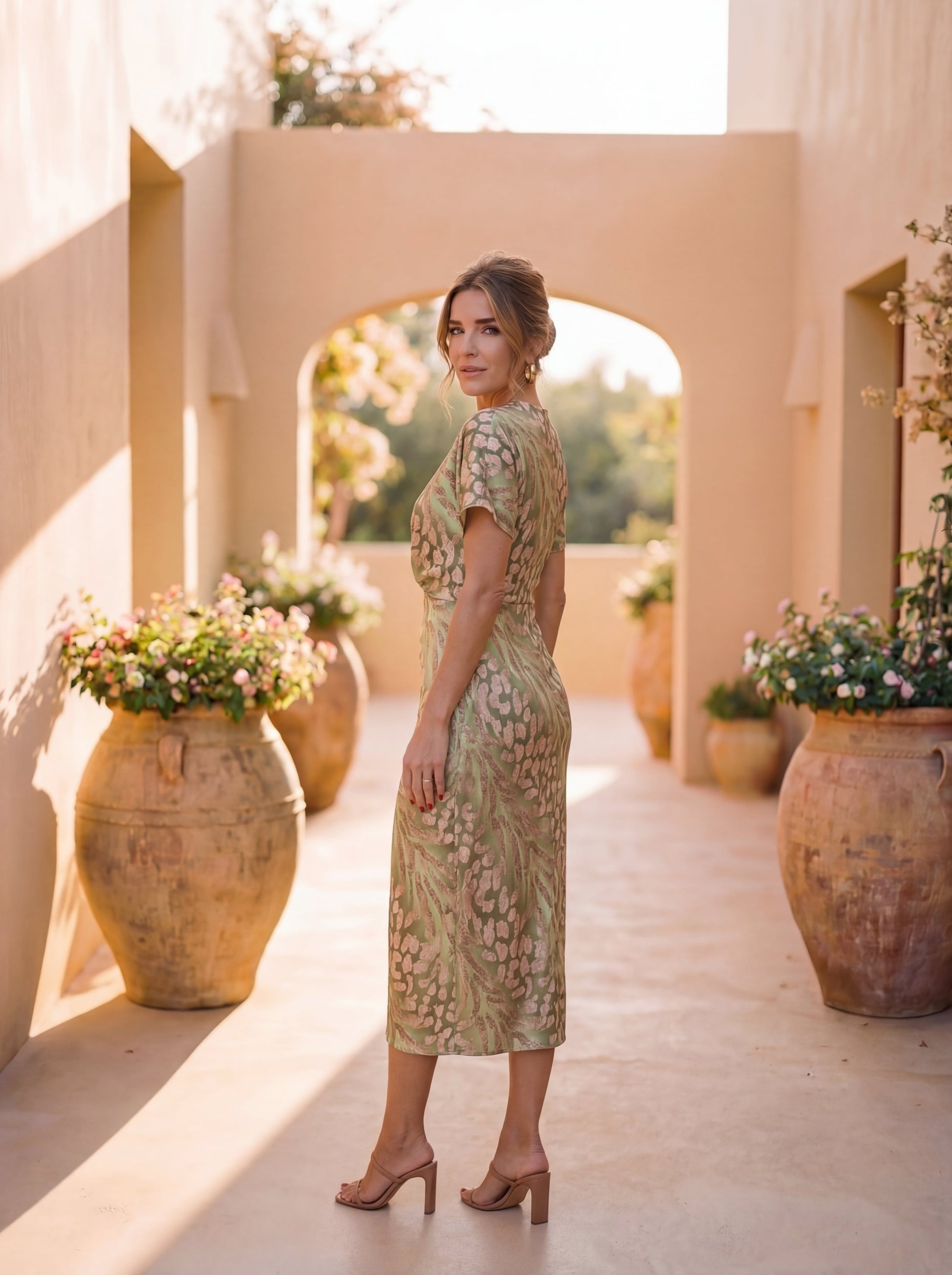 Abito Midi Donna | Nodo Twist & Stampa Metallica Animalier