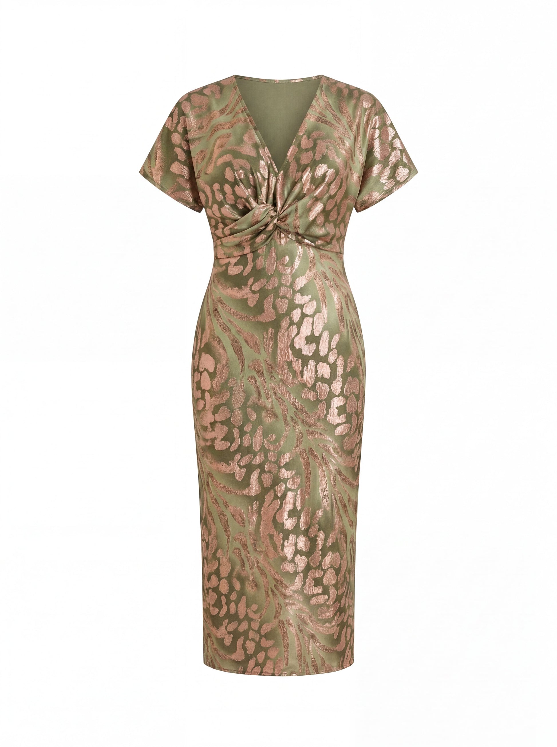 Abito Midi Donna | Nodo Twist & Stampa Metallica Animalier