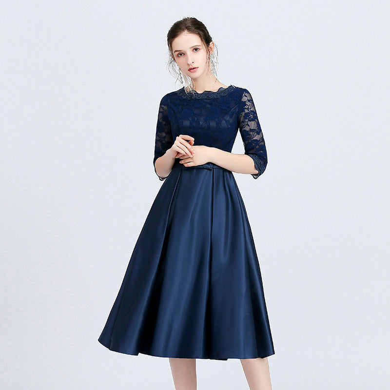 Women's Midi Dress | Lace & Satin with Waist Bow