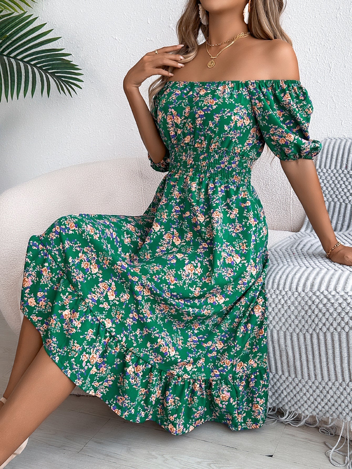 Abito Midi Donna | Scollo Bardot & Stampa Floreale Romantica