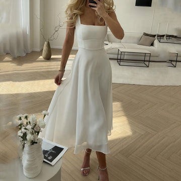 Abito Midi Donna | Scollo Quadrato & Eleganza Senza Tempo