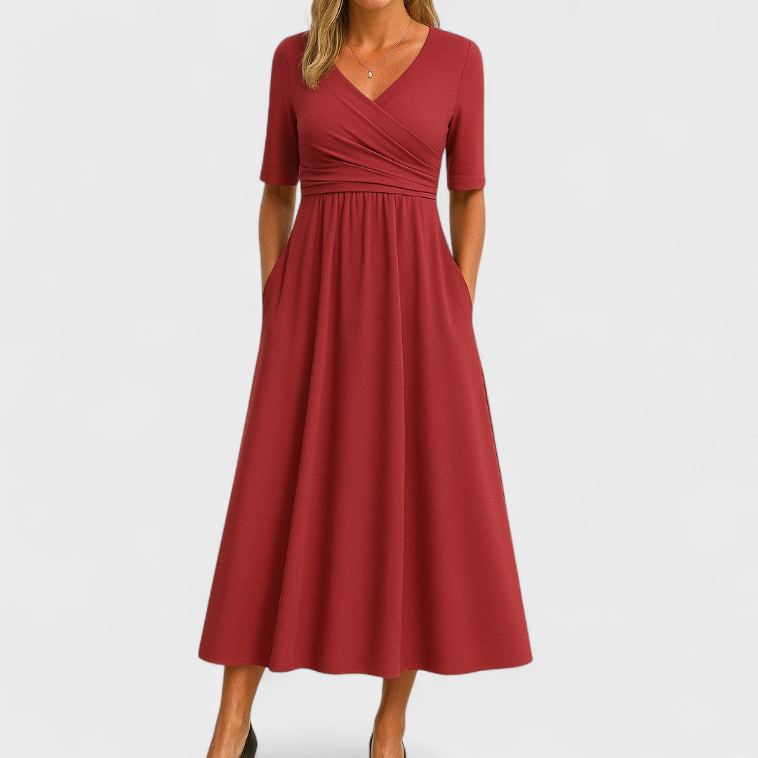 Abito Midi Donna | Scollo a V & Eleganza Senza Tempo