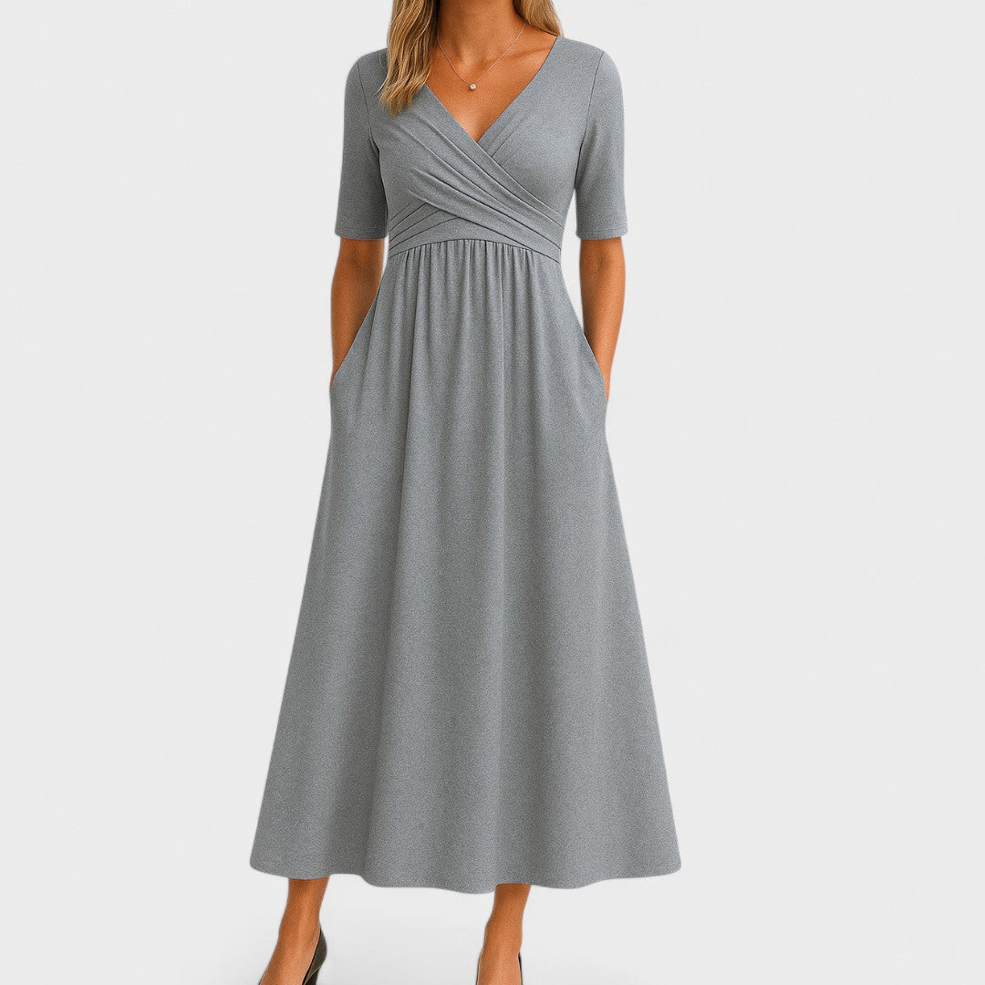 Abito Midi Donna | Scollo a V & Eleganza Senza Tempo