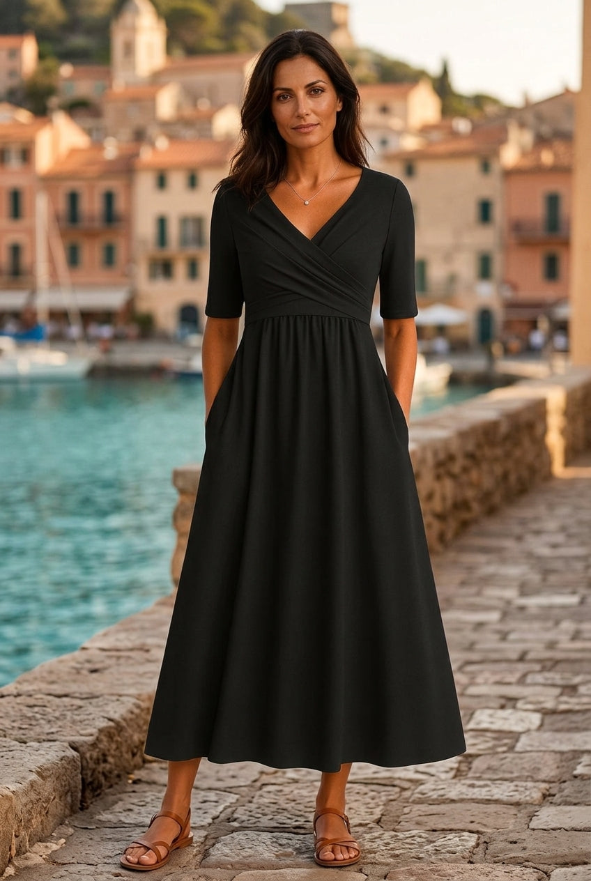 Abito Midi Donna | Scollo a V & Eleganza Senza Tempo