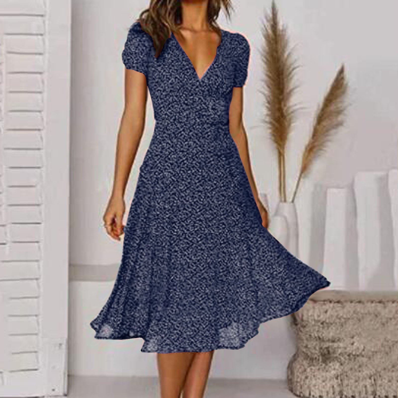 Abito Midi Donna | Scollo a V Profondo & Gonna Svolazzante