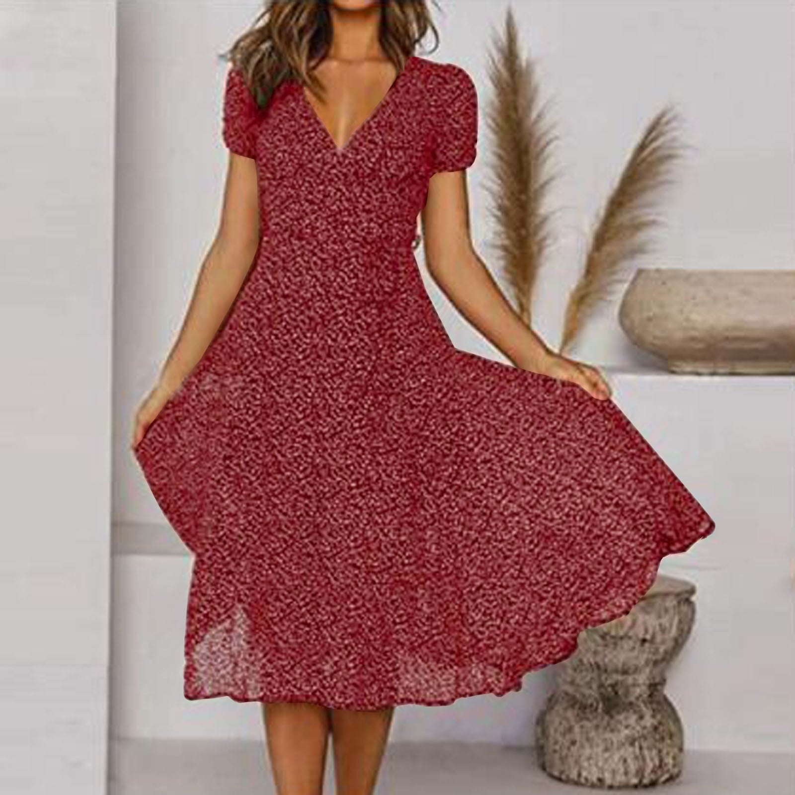 Abito Midi Donna | Scollo a V Profondo & Gonna Svolazzante