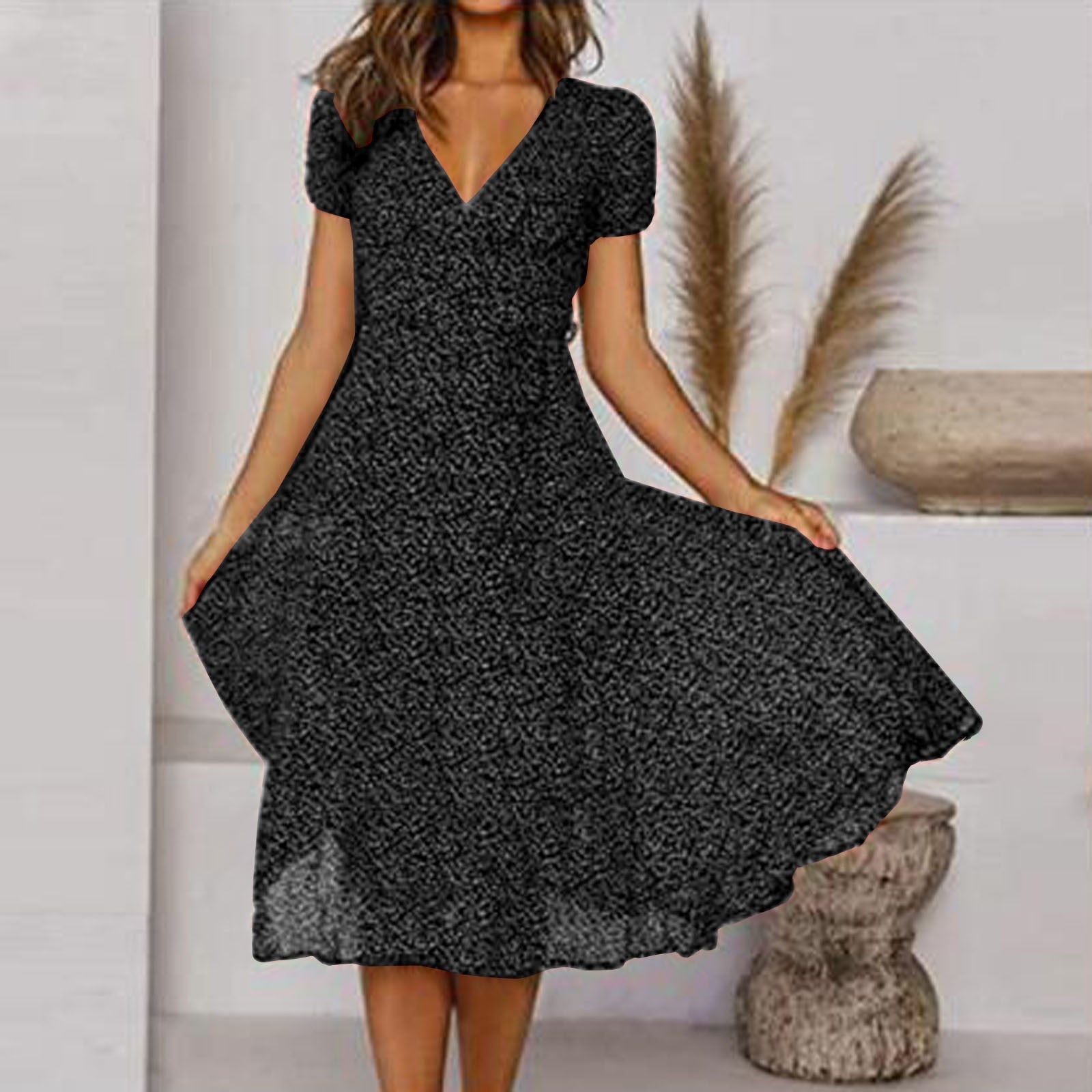 Abito Midi Donna | Scollo a V Profondo & Gonna Svolazzante