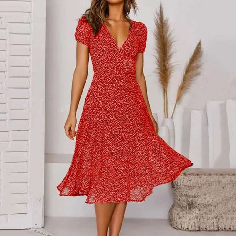 Abito Midi Donna | Scollo a V Profondo & Gonna Svolazzante