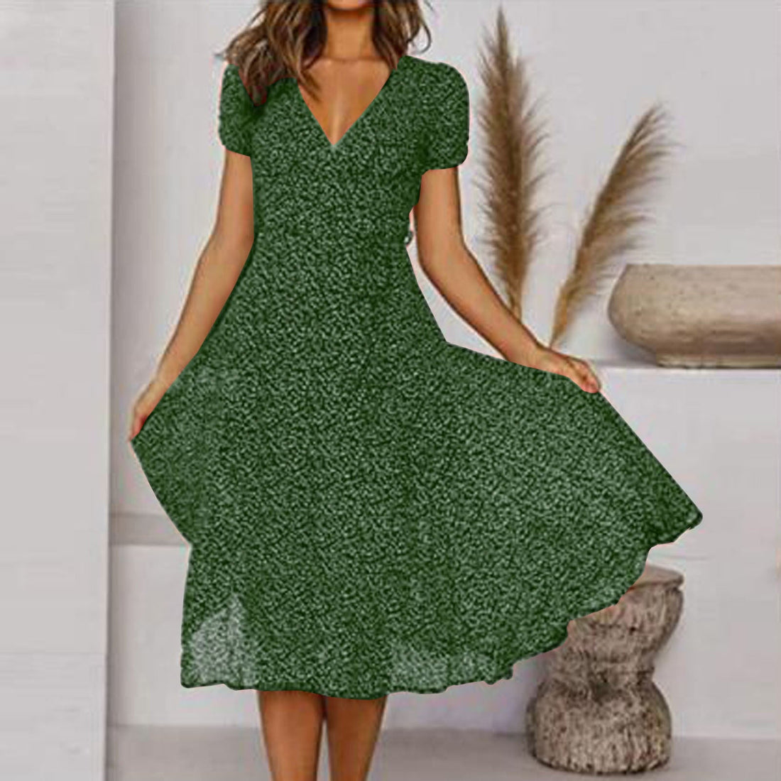 Abito Midi Donna | Scollo a V Profondo & Gonna Svolazzante