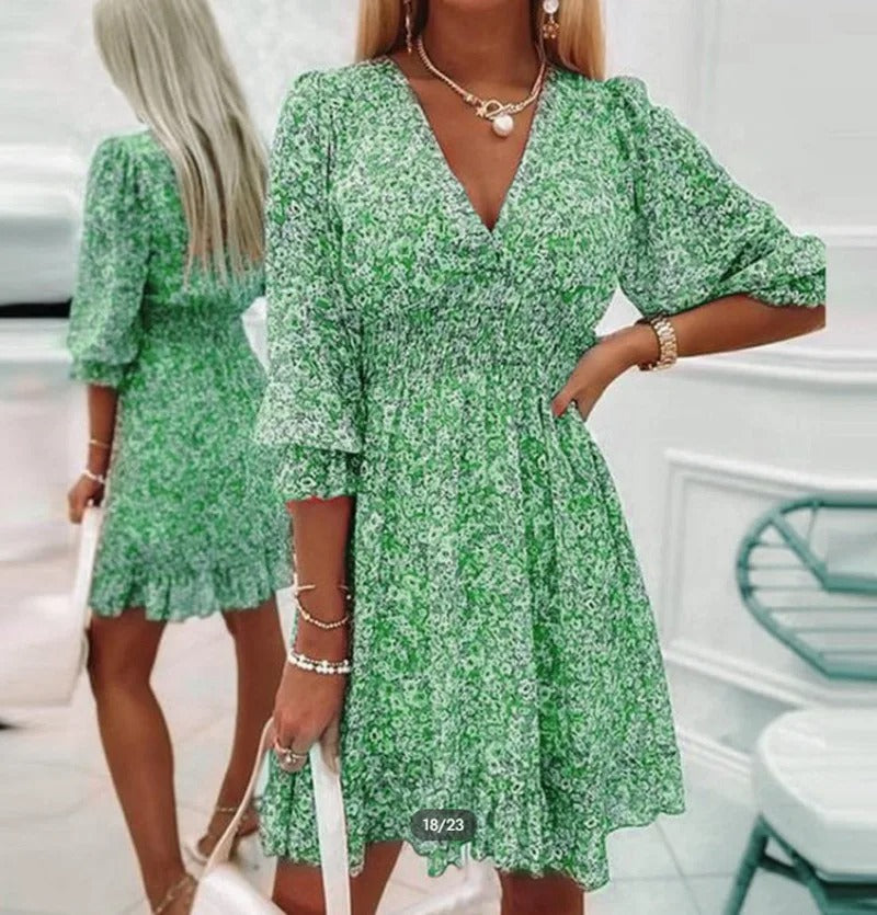 Abito Midi Donna | Scollo a V & Stampa Floreale Vivace