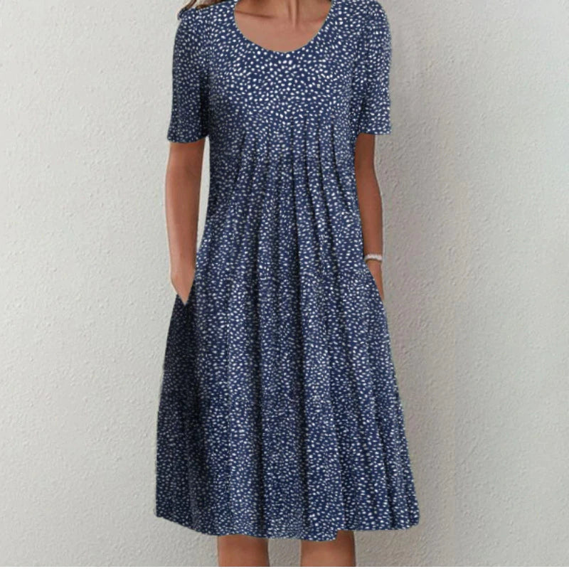 Abito Midi Donna | Stampa Fiori di Campo & Vita Plissettata con Tasche