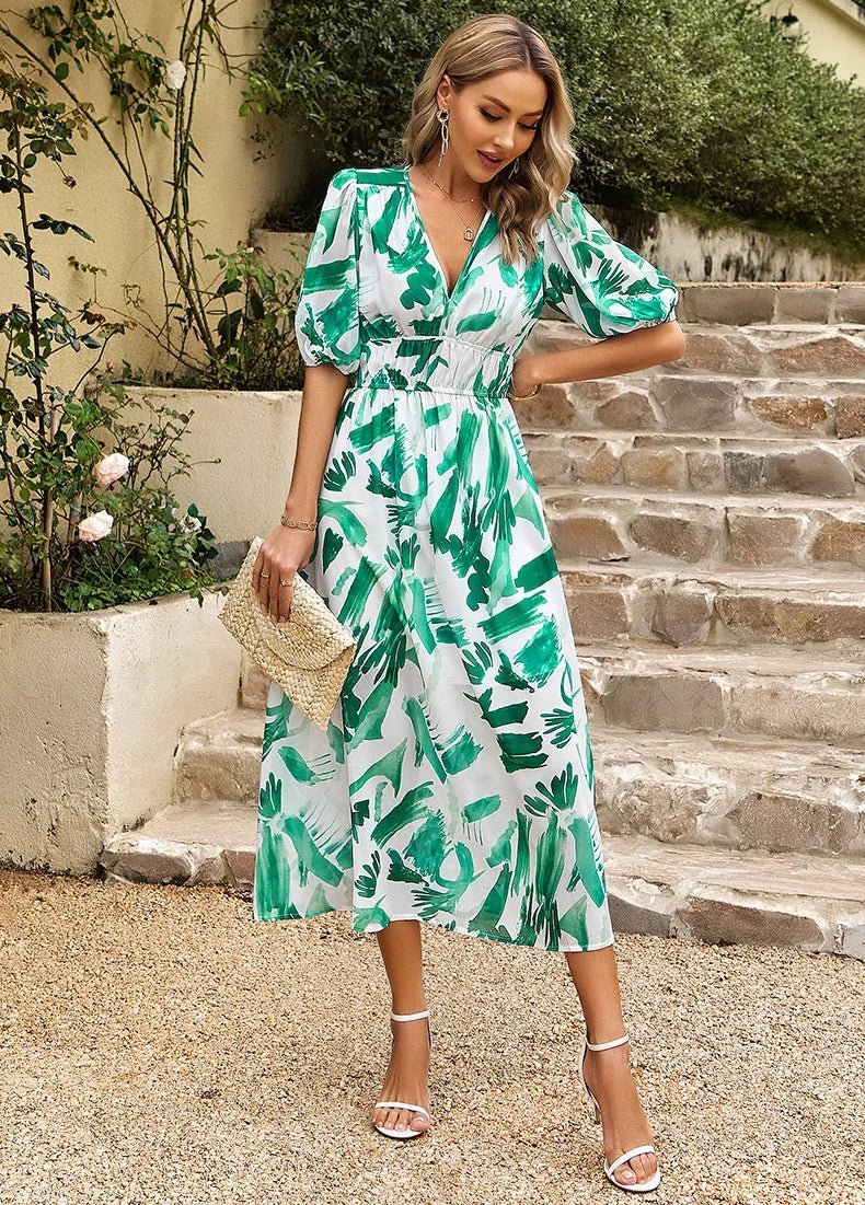 Abito Midi Donna | Stampa Floreale Artistica & Maniche a Palloncino