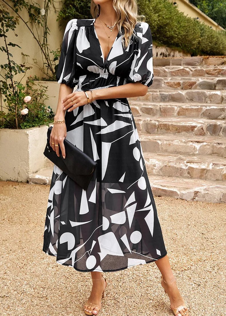 Abito Midi Donna | Stampa Floreale Artistica & Maniche a Palloncino