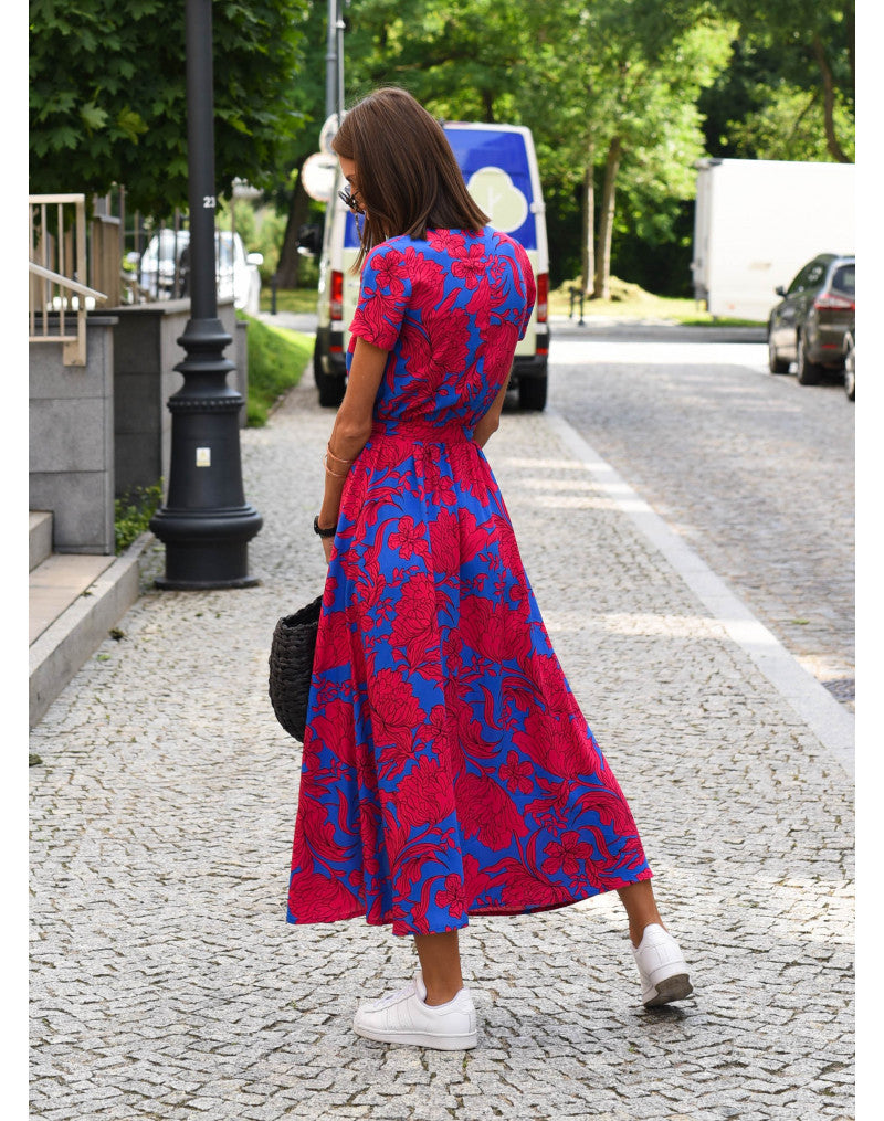 Abito Midi Donna | Stampa Floreale Bold & Scollatura a V Incrociata