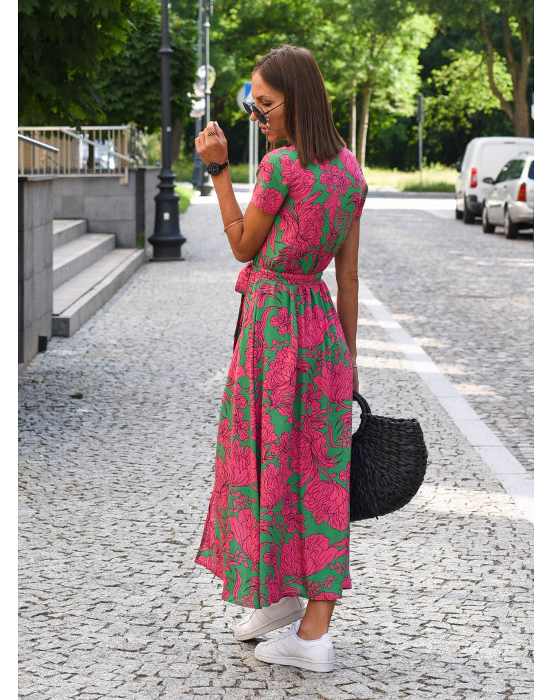 Abito Midi Donna | Stampa Floreale Bold & Scollatura a V Incrociata
