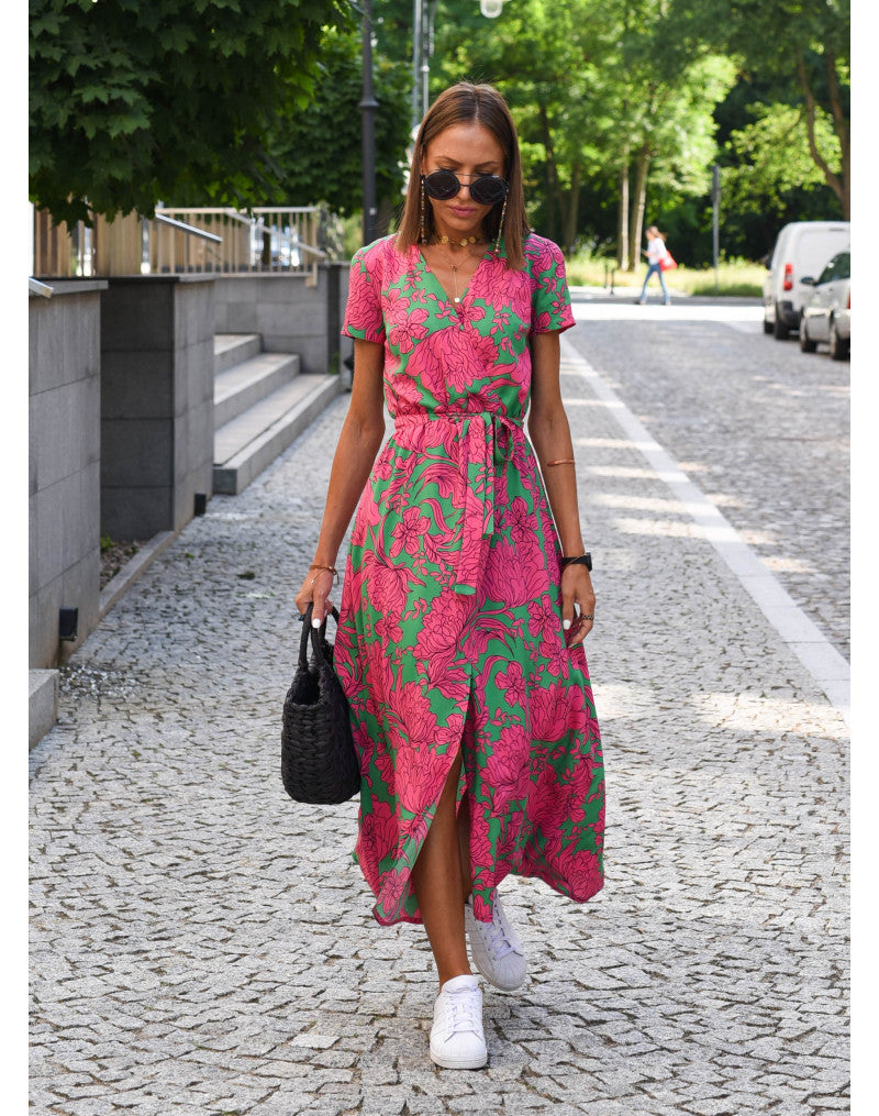 Abito Midi Donna | Stampa Floreale Bold & Scollatura a V Incrociata