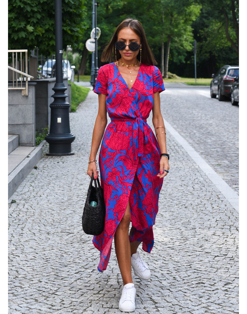 Abito Midi Donna | Stampa Floreale Bold & Scollatura a V Incrociata