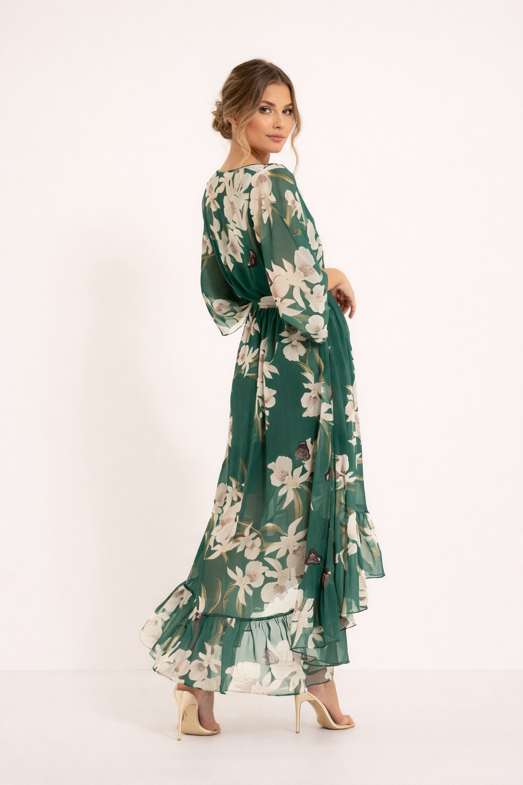 Abito Midi Donna | Stampa Floreale & Gonna Asimmetrica con Volant