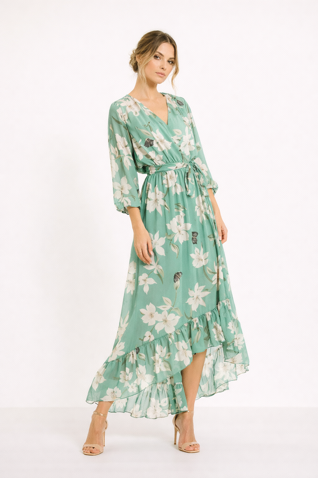 Abito Midi Donna | Stampa Floreale & Gonna Asimmetrica con Volant