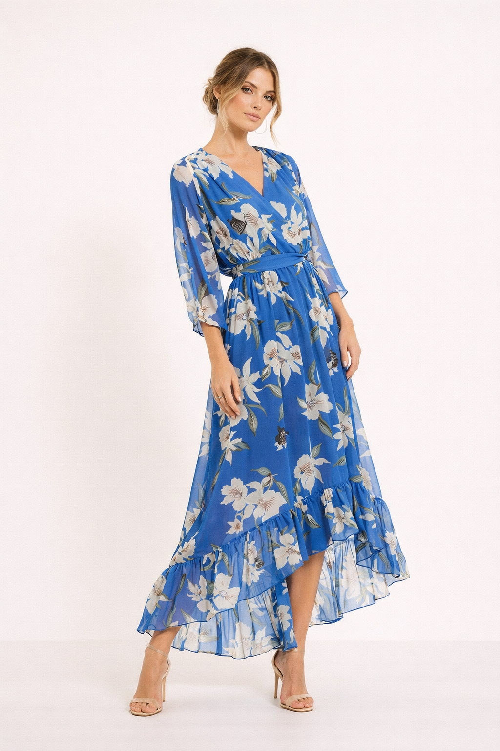 Abito Midi Donna | Stampa Floreale & Gonna Asimmetrica con Volant