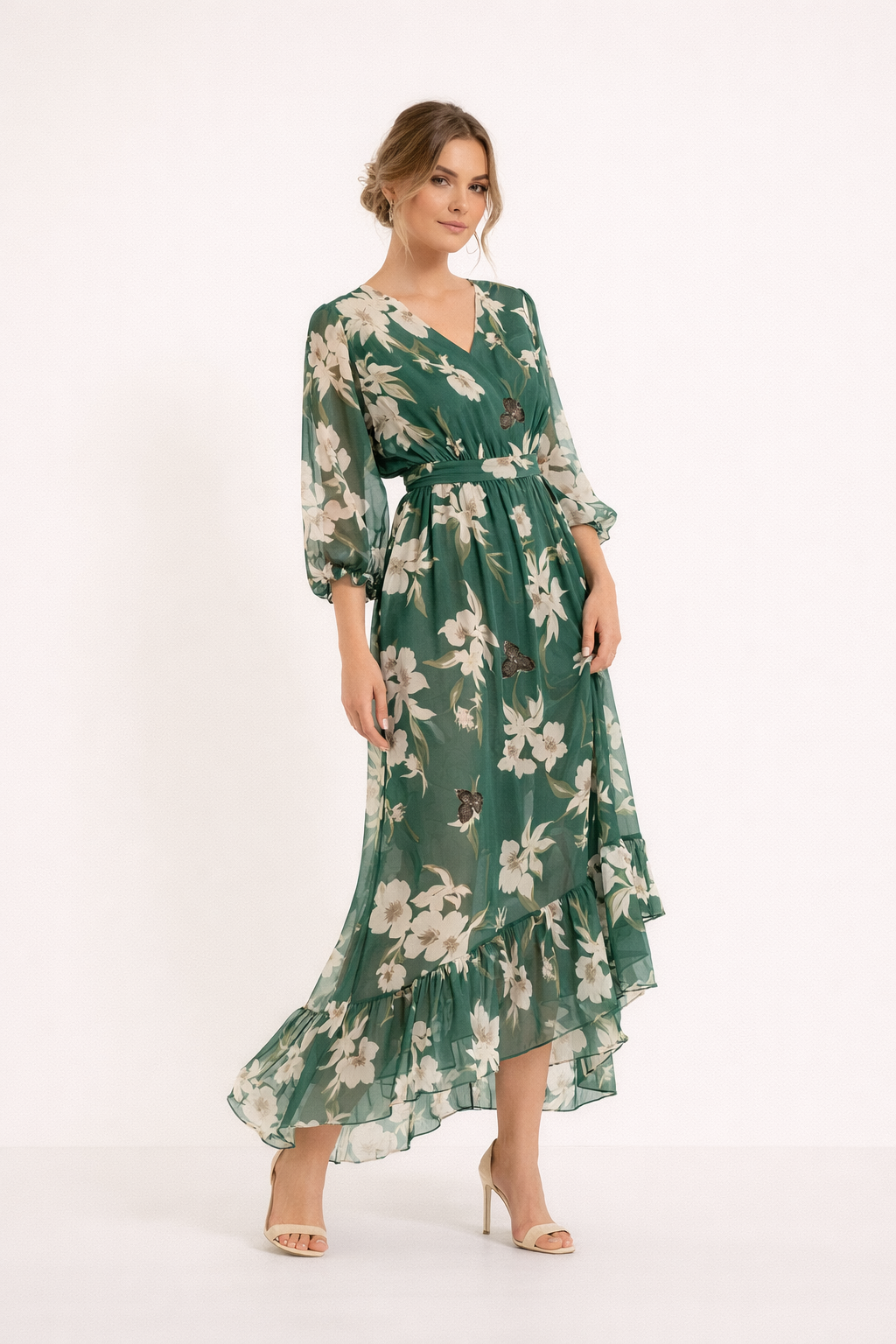 Abito Midi Donna | Stampa Floreale & Gonna Asimmetrica con Volant
