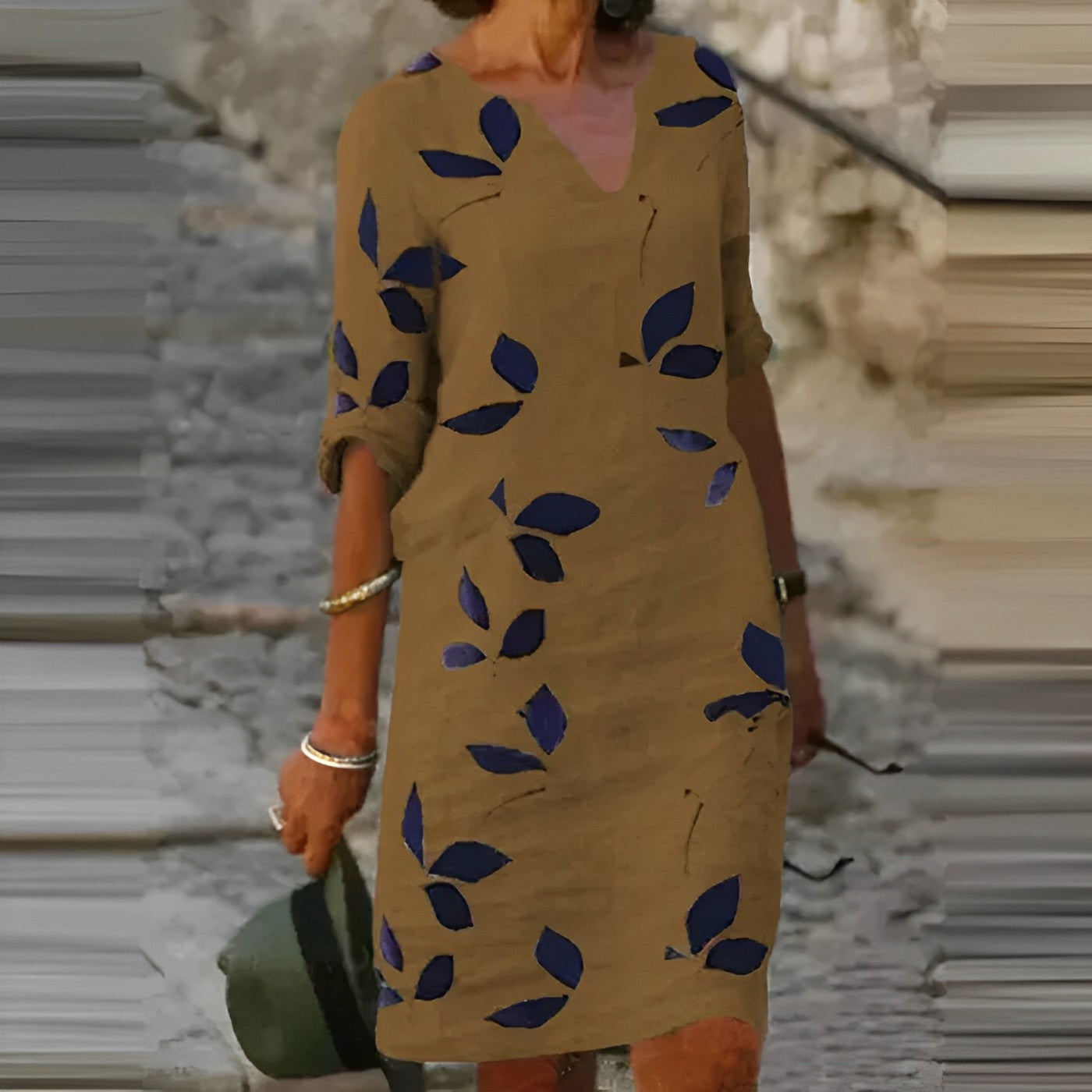 Abito Midi Donna | Stampa Foglie & Vestibilità Comoda Quotidiana