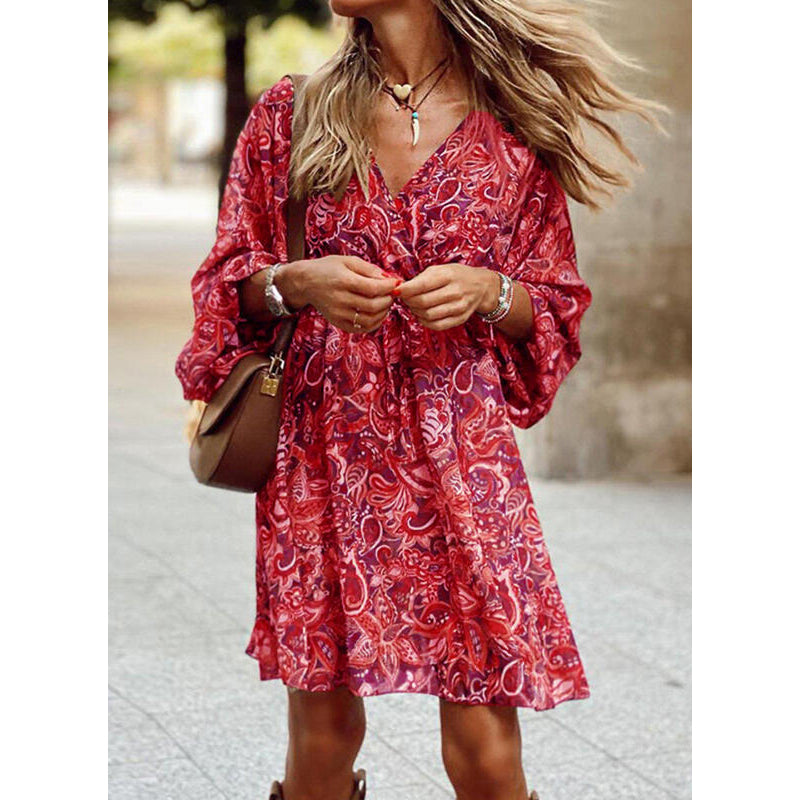 Abito Midi Donna | Stampa Paisley Boho & Maniche a Palloncino