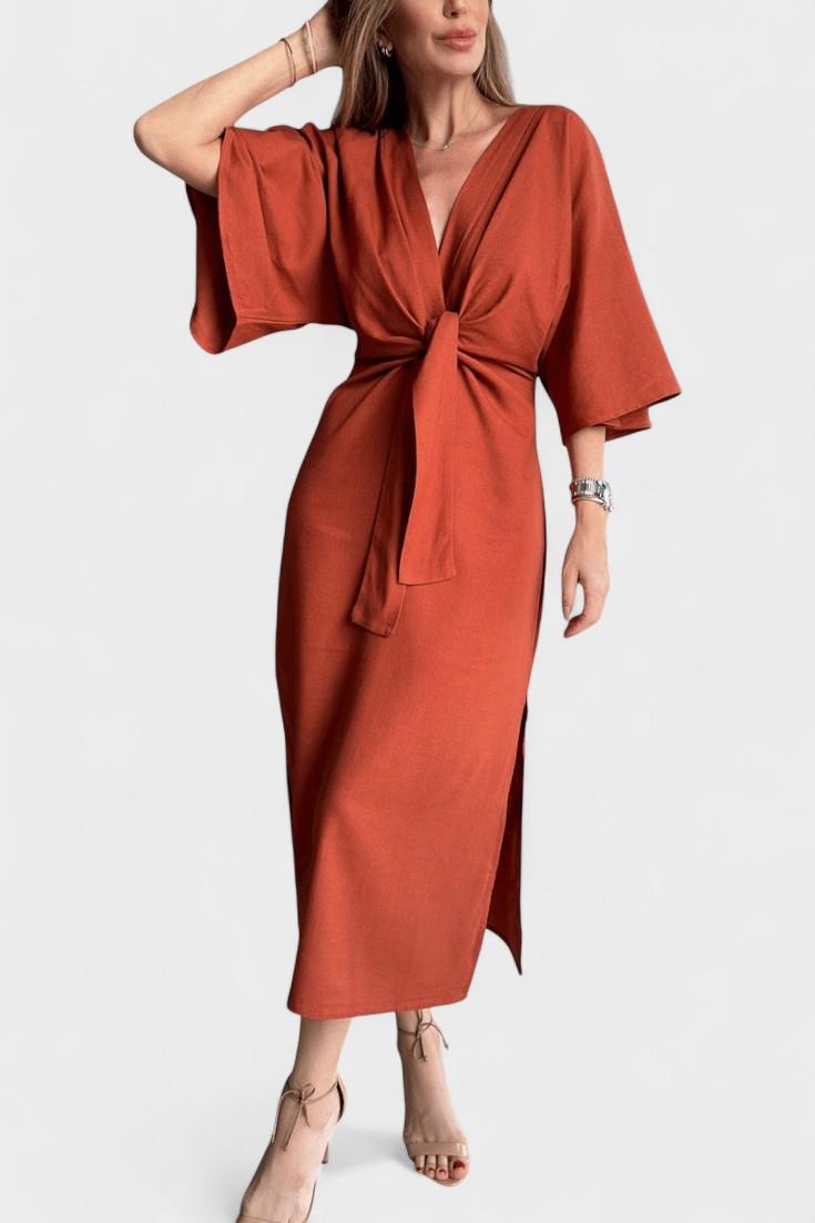Abito Midi Donna | Vestibilità Kimono & Fiocco in Vita