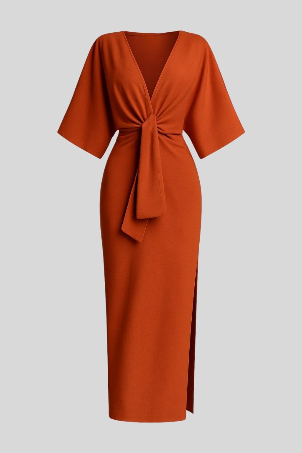 Abito Midi Donna | Vestibilità Kimono & Fiocco in Vita