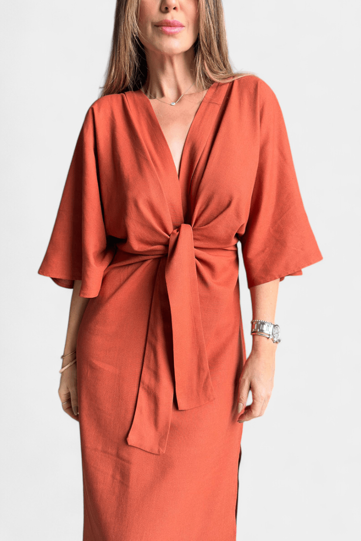 Abito Midi Donna | Vestibilità Kimono & Fiocco in Vita