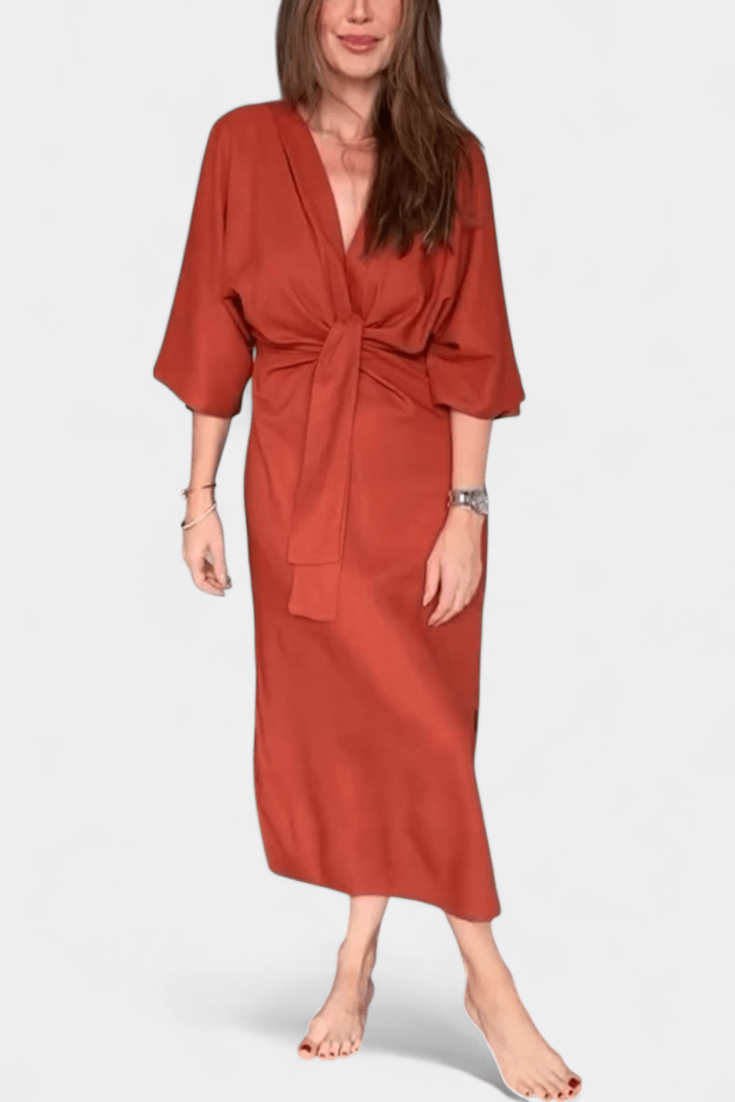 Abito Midi Donna | Vestibilità Kimono & Fiocco in Vita