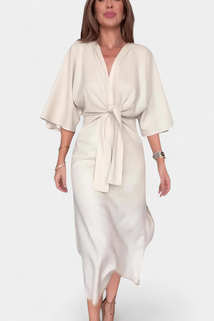Abito Midi Donna | Vestibilità Kimono & Fiocco in Vita