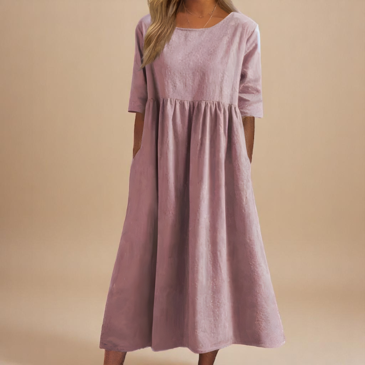 Abito Midi Donna | Vita Smock Raccolta & Gonna Svasata con Tasche