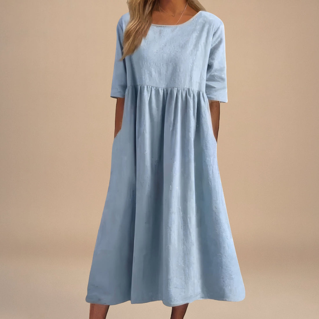 Abito Midi Donna | Vita Smock Raccolta & Gonna Svasata con Tasche