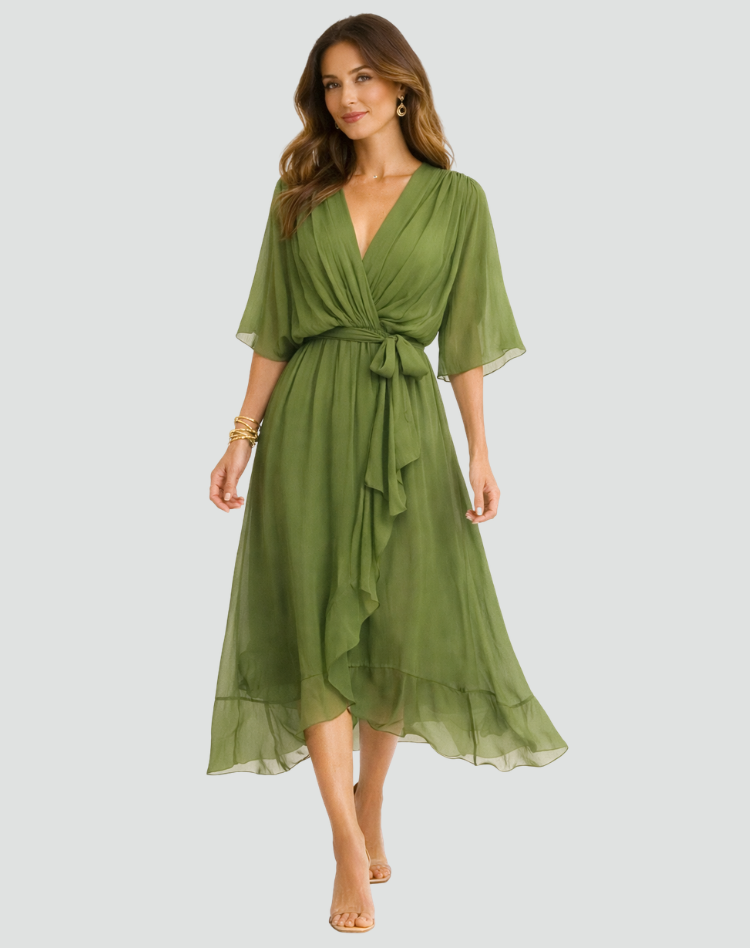 Abito Midi Donna con Scollo a Portafoglio | Elegante & Fluido