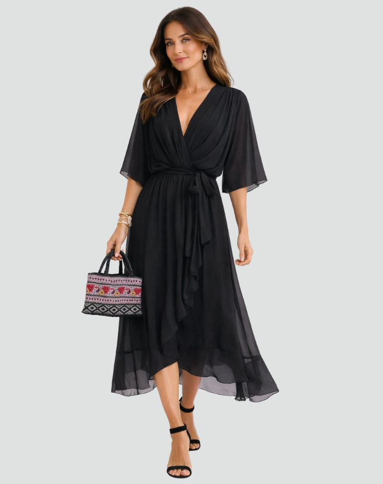 Abito Midi Donna con Scollo a Portafoglio | Elegante & Fluido