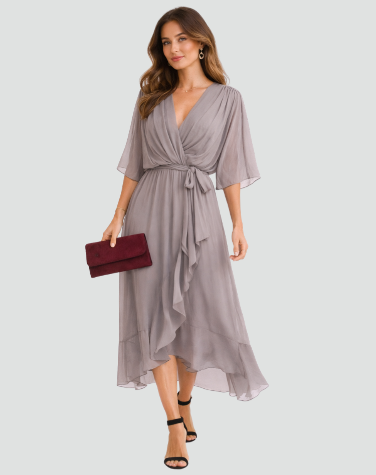 Abito Midi Donna con Scollo a Portafoglio | Elegante & Fluido