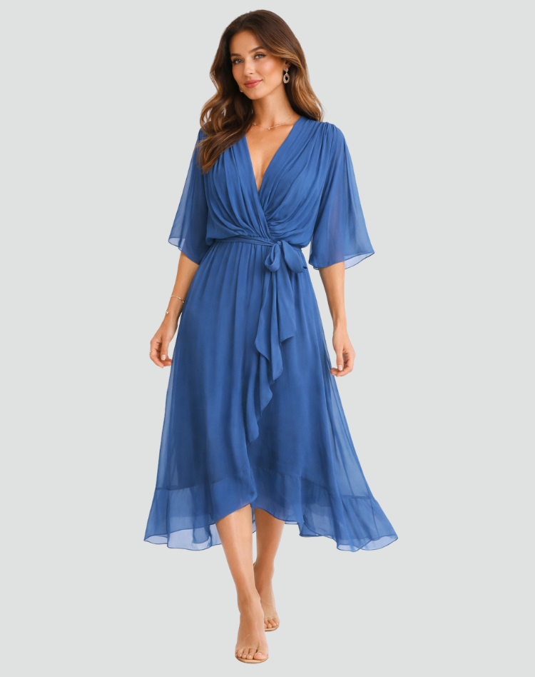 Abito Midi Donna con Scollo a Portafoglio | Elegante & Fluido