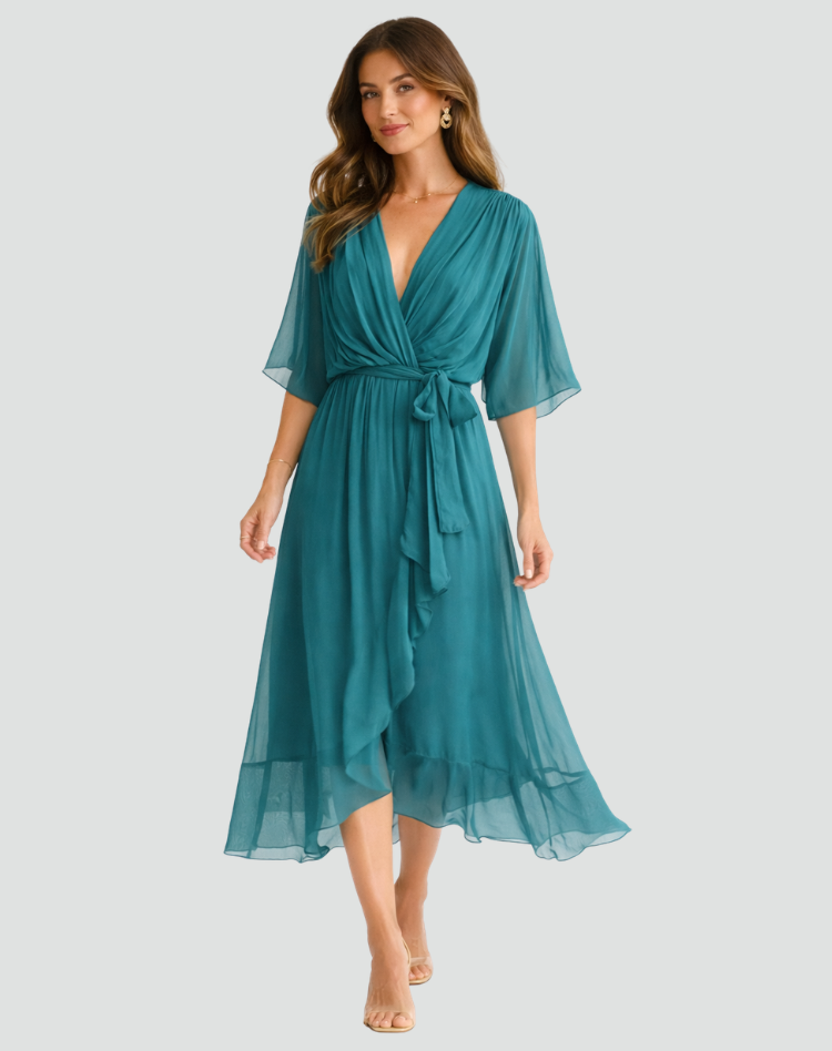 Abito Midi Donna con Scollo a Portafoglio | Elegante & Fluido
